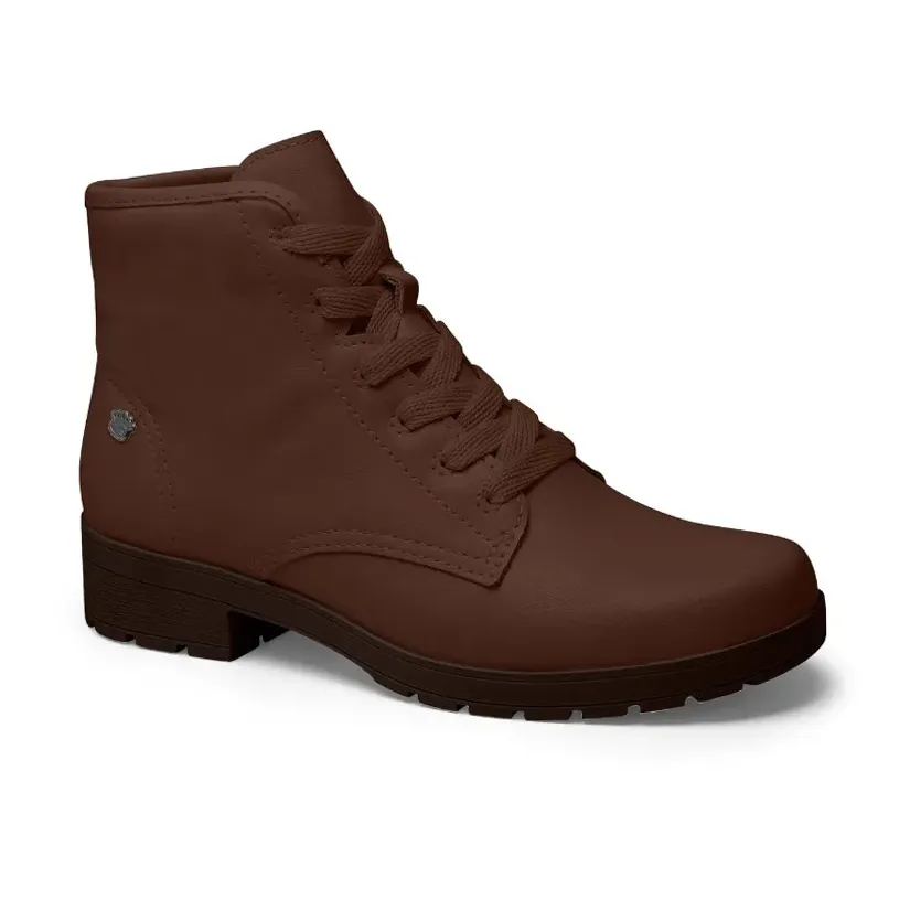 Bota infantil Pink Cats cano médio marrom em material sintético com cadarço e solado de borracha antiderrapante